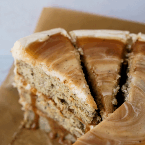 banana cake with brown butter frosting