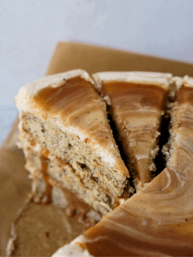 banana cake with brown butter frosting