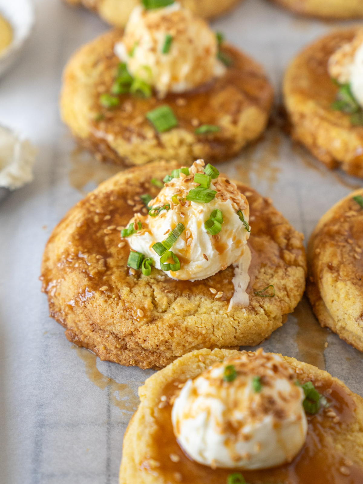 Savory Cornbread Cookies with Sesame & Soy Caramel