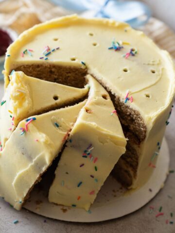 graham cracker cake with cake batter frosting