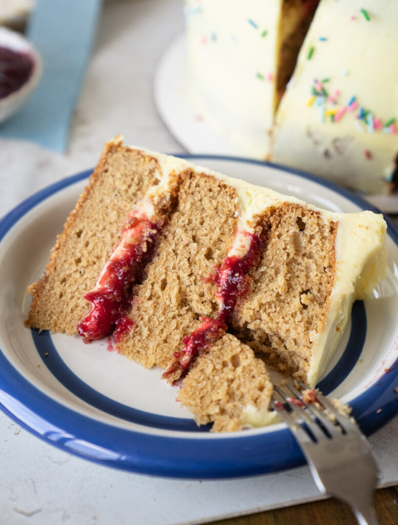 graham cracker cake with cake batter frosting
